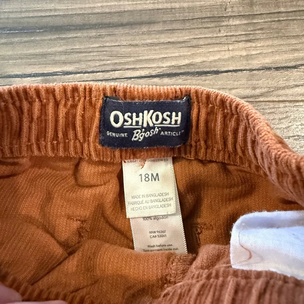 OshKosh Bgosh Boys Rust Brown Corduroy Carpenter Jogger Pants 18M Drawstring‎